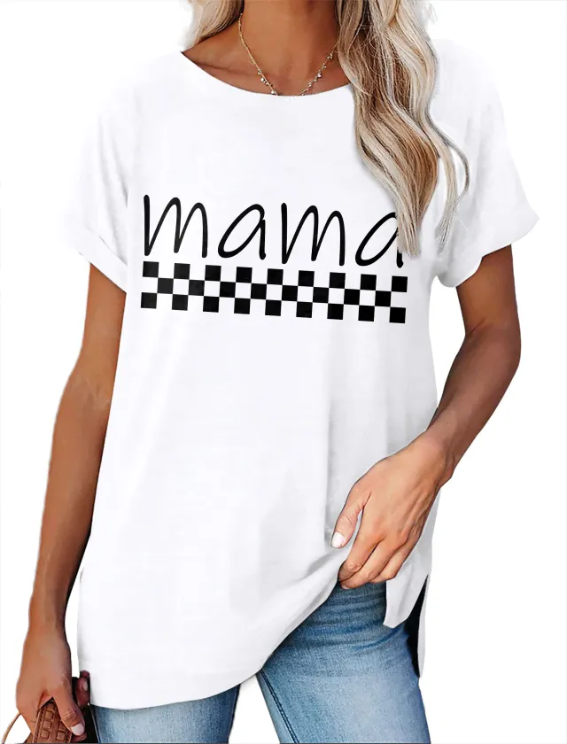 Women's Minimalist Printed Casual Round Neck Short Sleeved Shirt 18 Style M - Shop at LoveMi