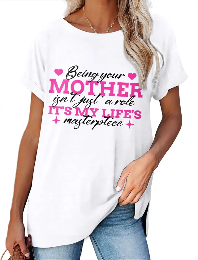 Women's Minimalist Printed Casual Round Neck Short Sleeved Shirt 5 Style - Shop at LoveMi