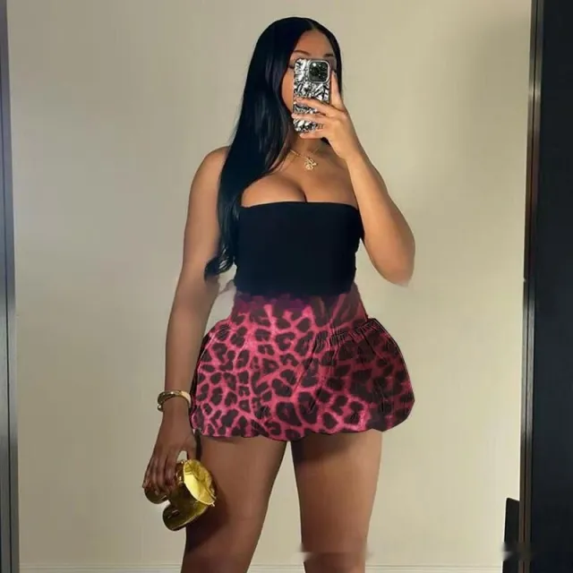 Women Clothing New Leopard Print Printed All matching Skirt Burgundy - Shop at LoveMi