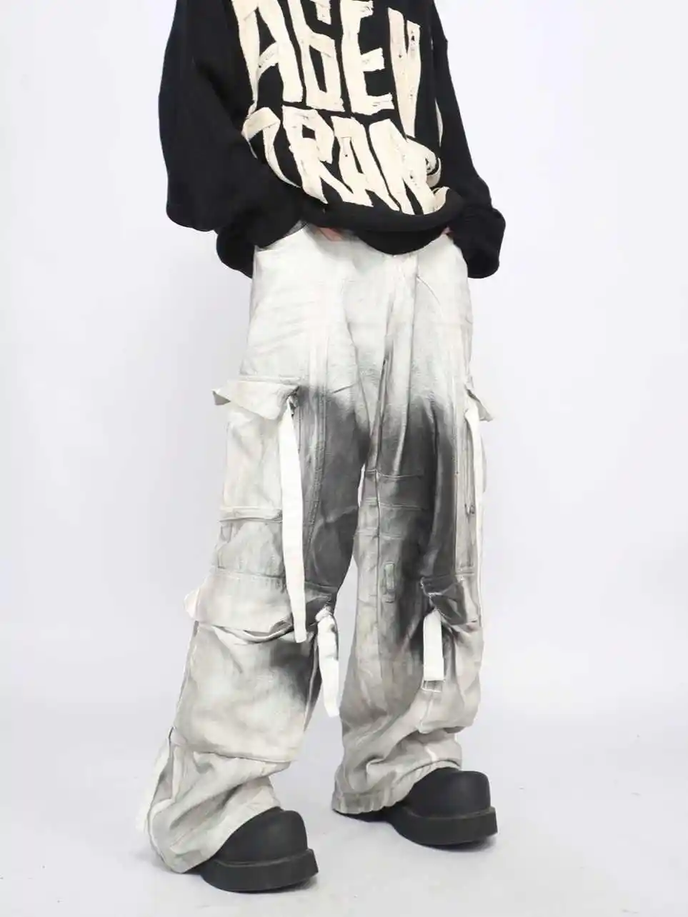 Splash Ink Multi-pocket Cargo Pants Men's Loose Straight Mopping Pants