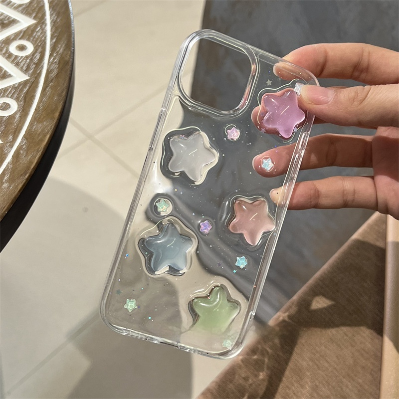 15pro Color Five-pointed Star Three-dimensional Creativity Glitter Epoxy Phone Case - Image 3