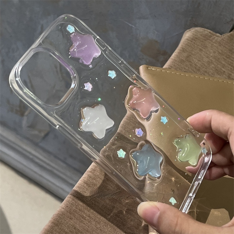 15pro Color Five-pointed Star Three-dimensional Creativity Glitter Epoxy Phone Case - Image 2