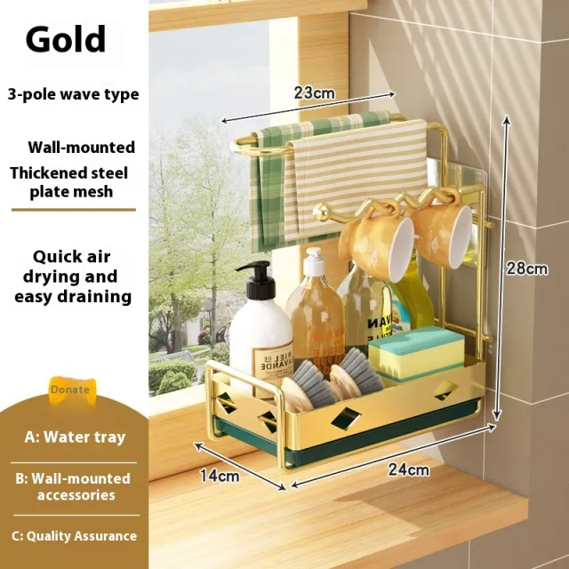Rag Kitchen Supplies Chopsticks Draining Basket Storage Rack Steel Plate Rag Rack Gold - Shop at LoveMi