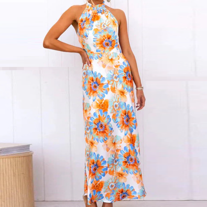 Sweet Dress Silk Forged Floral Halter Dress