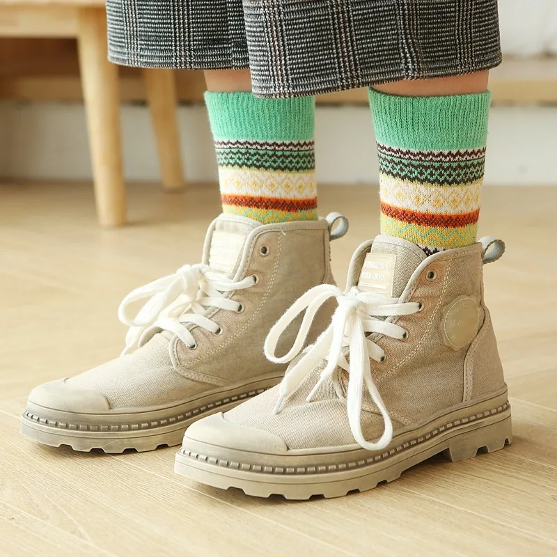Thicken Socks Ladies Warm Cross Flower Rabbit Wool