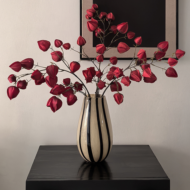 Beige & Black Striped Glass Vase – Handblown French-Inspired Design - Image 3