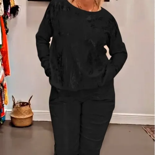 Fashion Women's Wear Round Neck Top Pants Casual Suit Black - Shop at LoveMi