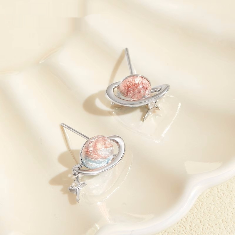 Blue Gradient Starry Sky Silver Stud Earrings