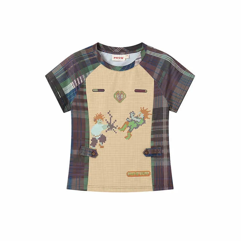 Milk Silk Plaid Stitching Breathable Short-sleeved T-shirt Couple - Plaid Short
