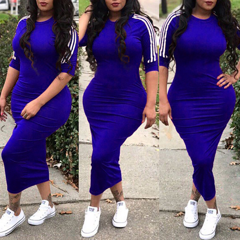 Women's Fashion All-match White Striped Dress