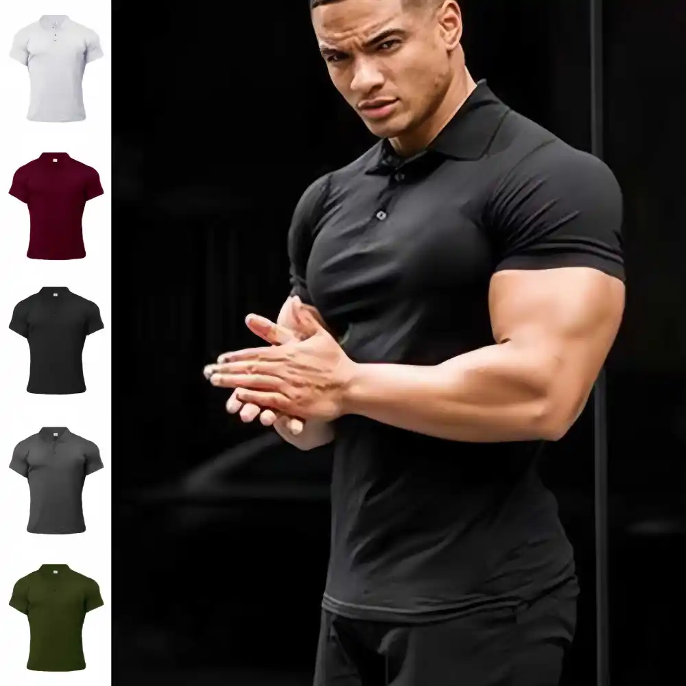 Sports Polo Shirt Summer Short-sleeved Tops Men's Solid Color