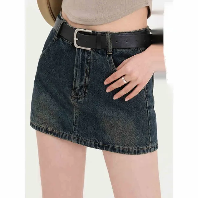 Retro A Line Denim Short Skirt Blue - Shop at LoveMi