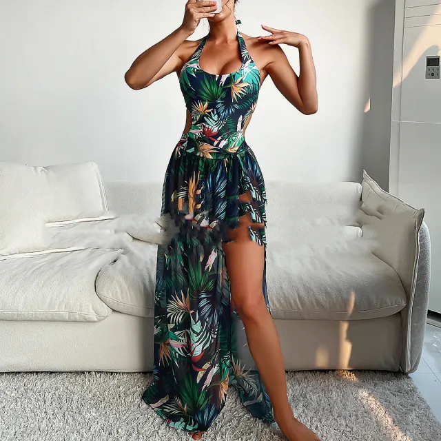 Printed Bikini Three piece Set Slimming Vacation Beach Cyan - Shop at LoveMi