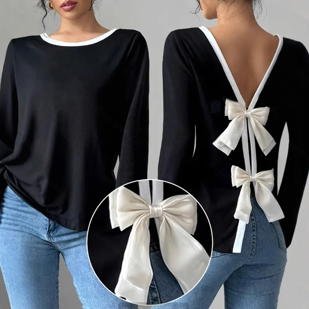 Women's Trendy Round Neck Two-Piece Illusionknit T-Shirt Full Sleeve Base Layer Top Crew Neck Design