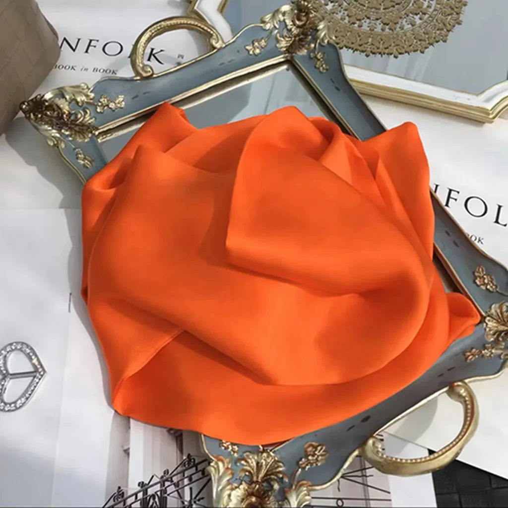 Fashion Women's Monochrome Double-layer Ribbon Scarf - Coral Orange