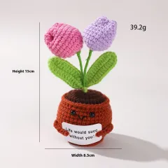 Finished Wool Hand-knitted Positive Potato Doll Woven Pot - 2 Purple Tulips - View 1