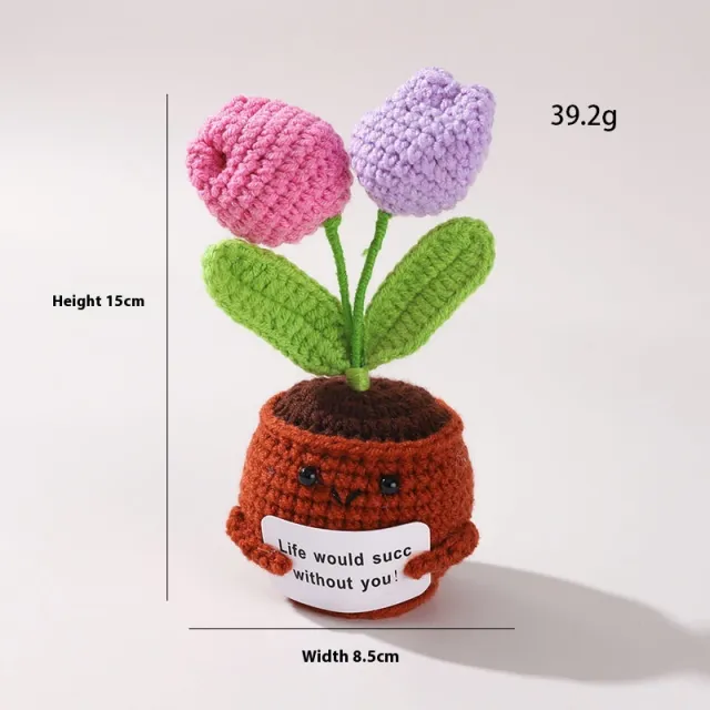 Finished Wool Hand knitted Positive Potato Doll Woven Pot 2 Purple Tulips - Shop at LoveMi