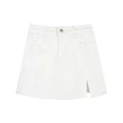 High Waist Slit Elastic Half-body Vintage Sheath Skirt Anti-exposure - White - View 1