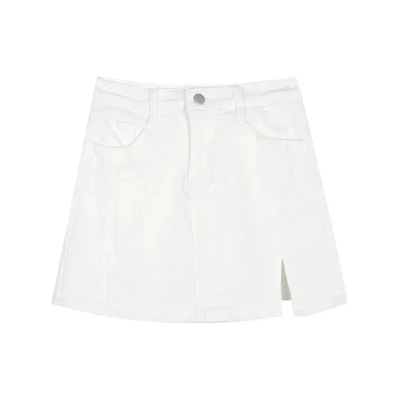High Waist Slit Elastic Half-body Vintage Sheath Skirt Anti-exposure - White