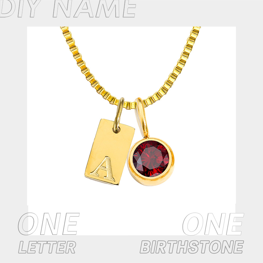 Birthstone Accessories Stainless Steel Plated 26 English Letter Pendant Necklace