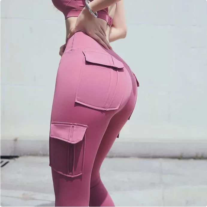 Pockets Trousers Solid Color Slim Yoga Track Pants Womens