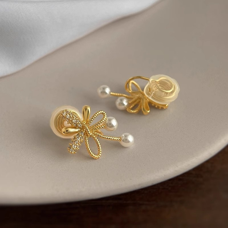 Bow Pearl Light Luxury High Sense Special Interest Earrings