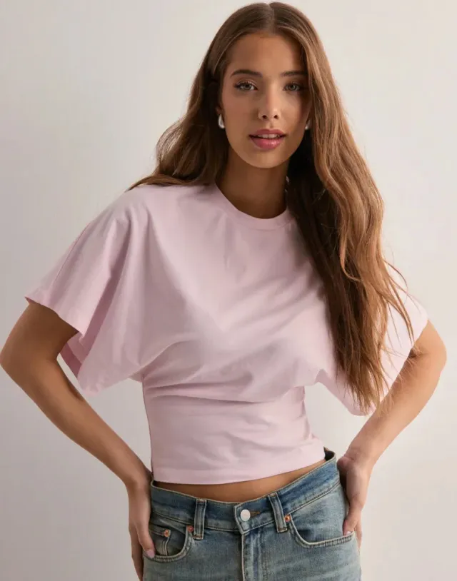 Summer Batwing Sleeve T shirt Ins Fashion Round Neck Pullover Short sleeved Tops For Women Clothing A3 Imitation Cotton L - Shop at LoveMi