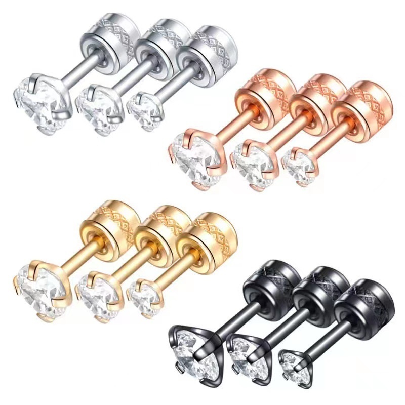 Fashion Simple Zircon Stud Earrings Stainless Steel