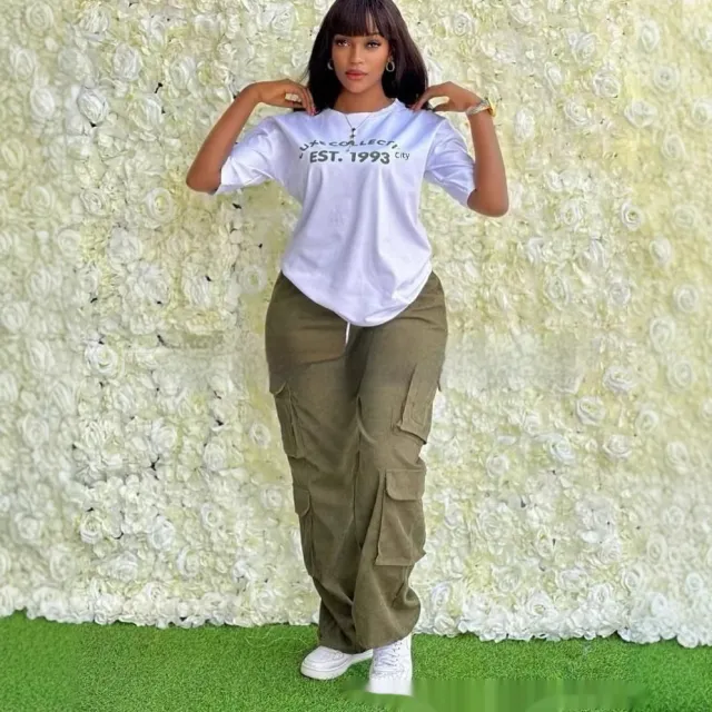 Casual Fashion Simple Loose Top Pants Featured Multi bag Two piece Set Army Green - Shop at LoveMi