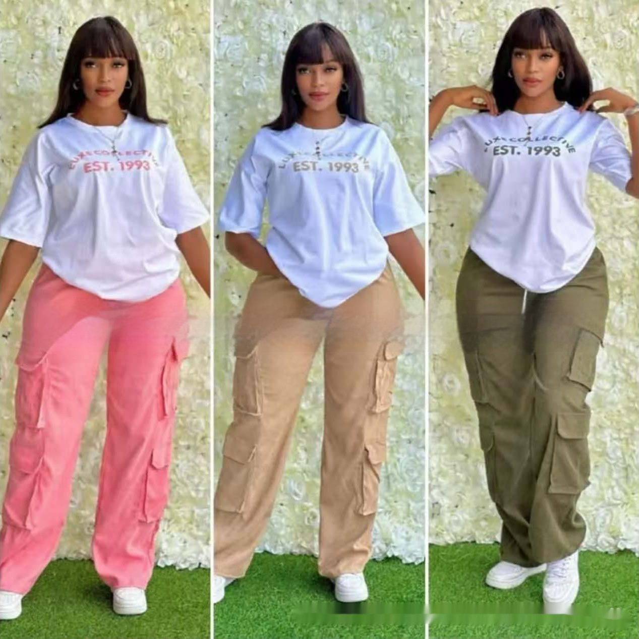 Casual Fashion Simple Loose Top Pants Featured Multi-bag Two-piece Set