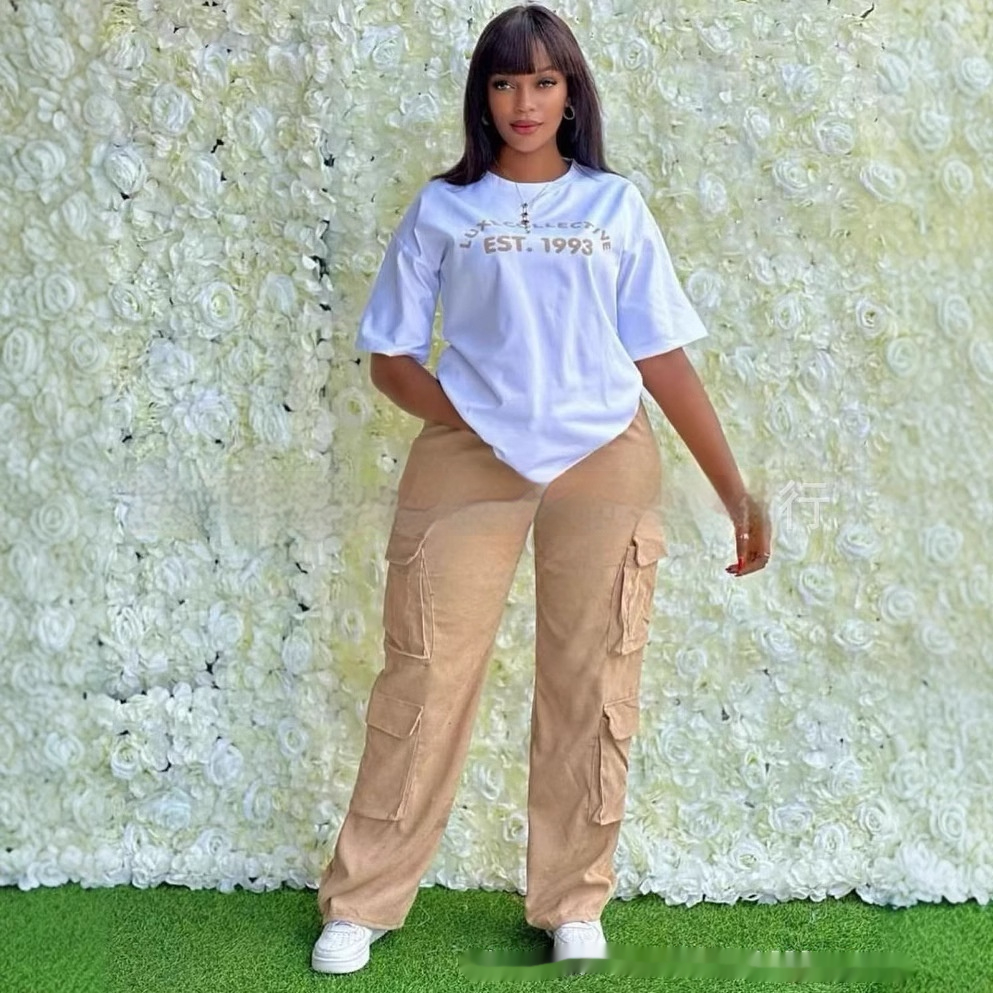 Casual Fashion Simple Loose Top Pants Featured Multi bag Two piece Set Camel - Shop at LoveMi