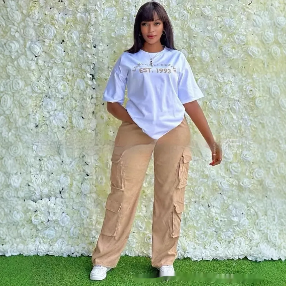 Casual Fashion Simple Loose Top Pants Featured Multi-bag Two-piece Set - Camel