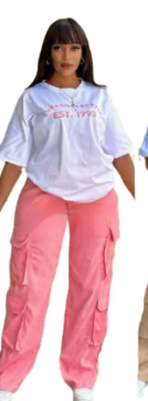 Casual Fashion Simple Loose Top Pants Featured Multi bag Two piece Set Pink - Shop at LoveMi