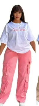 Casual Fashion Simple Loose Top Pants Featured Multi-bag Two-piece Set - Pink