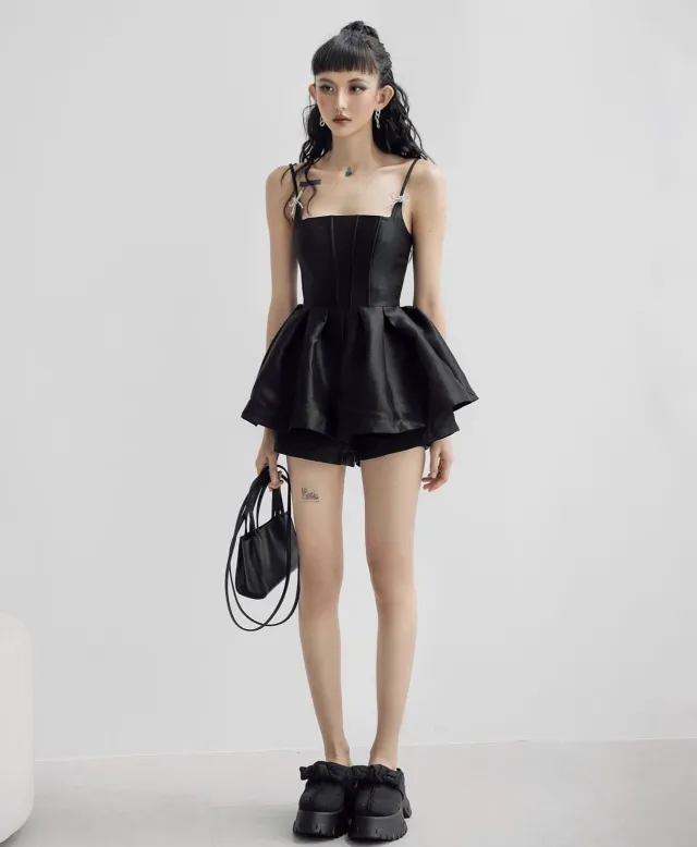 Two piece Slimming Suspender Top Shorts Suit Black - Shop at LoveMi