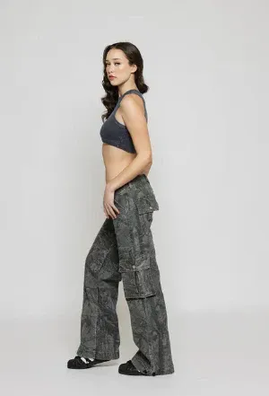 Casual Camouflage Cargo Pants Loose Overalls Summer Low Waist Straight Trousers With Pockets - Grey