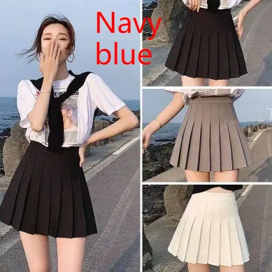 Pleated Skirt Solid Color High Waist Skirt For Women Summer Blue - Shop at LoveMi