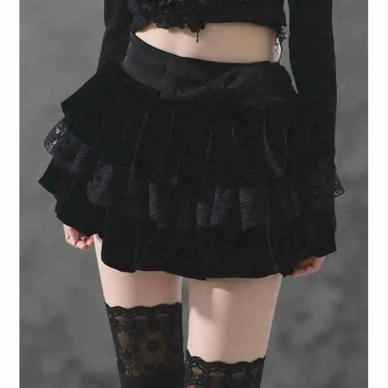 Women's Autumn And Winter A- Line Slimming Pleated Tiered Skirt - Black