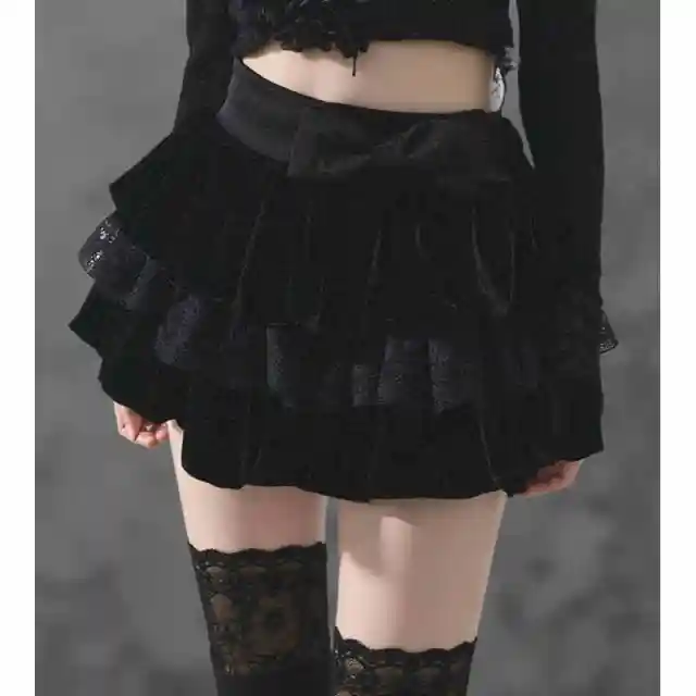 Women's Autumn And Winter A Line Slimming Pleated Tiered Skirt Black - Shop at LoveMi
