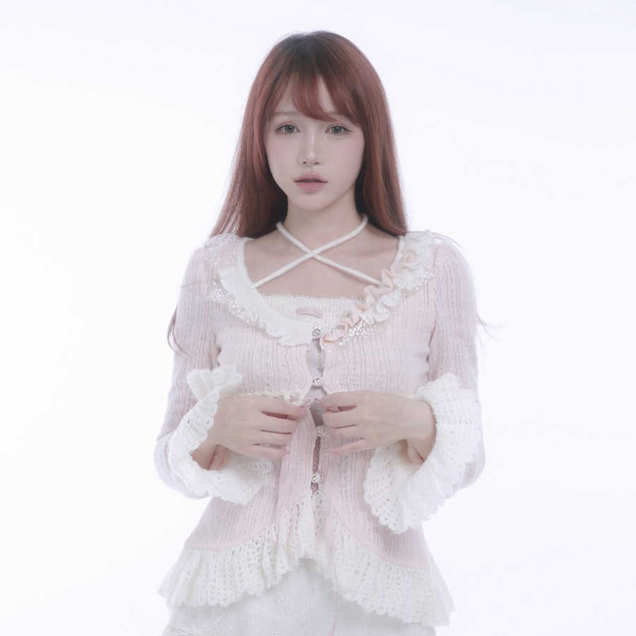 Fleece Knitted Cardigan Asymmetric Lace