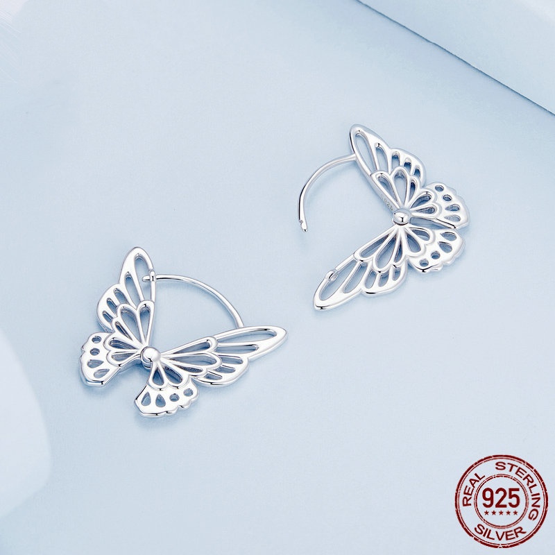 S925 Simple Butterfly Platinum Hollow Light Personality All-matching