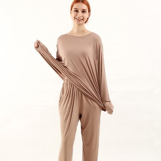 Loose High Elastic Bamboo Fiber Home Long sleeved Trousers Suit Skin Color Suit - Shop at LoveMi