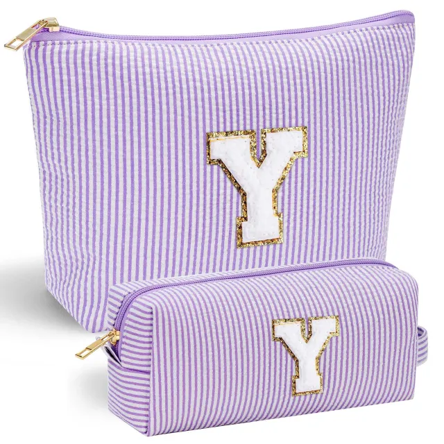 Embroidered Lettered Make up Bag Portable Travel Storage Purple Suit - Shop at LoveMi
