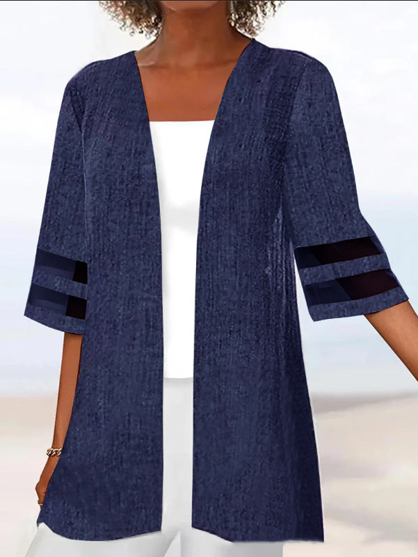 Hollow-out Sleeves Cotton And Linen Non-buckle Cardigan Cape Coat
