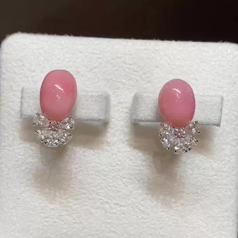 Conch Beads Egg Shape Full-jeweled Stud Earrings Temperament