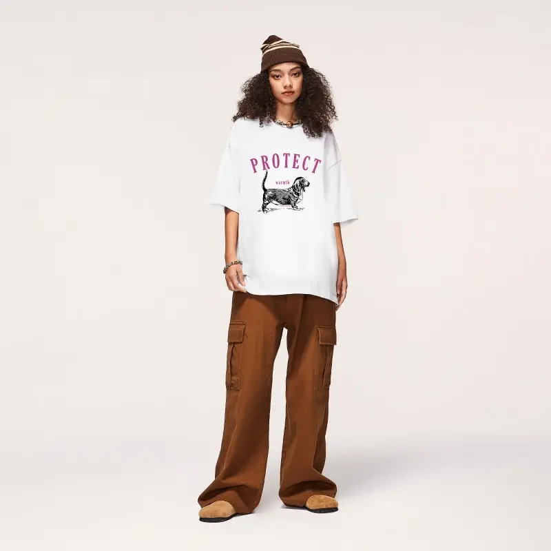Dog Pulp-pulling Printed T-shirt Loose Animal Short-sleeved T-shirt Men