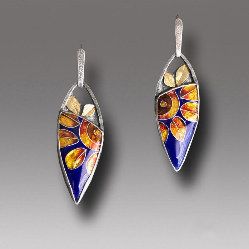 Crystal Clear Enamel Earrings Bohemian SUNFLOWER