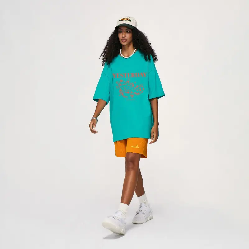 Contrast Color Cat Puff Print T-shirt American Style Trend Short Sleeve