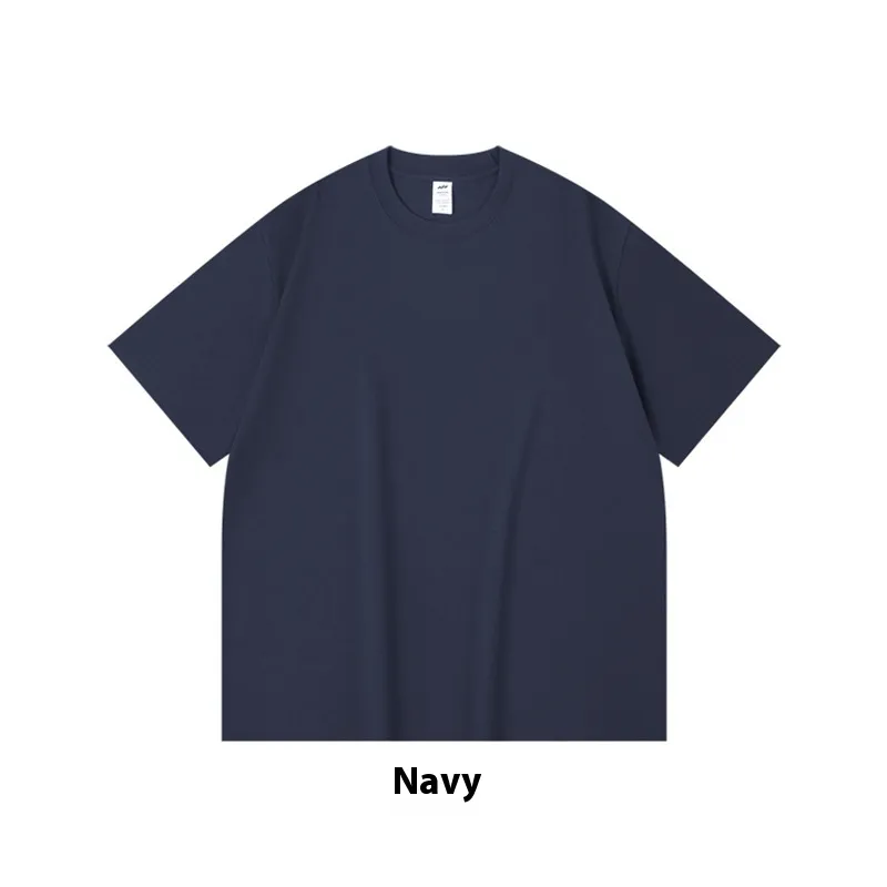 Cotton Heavy Round Neck Cultural T-shirt Advertising Shirt - Navy Blue