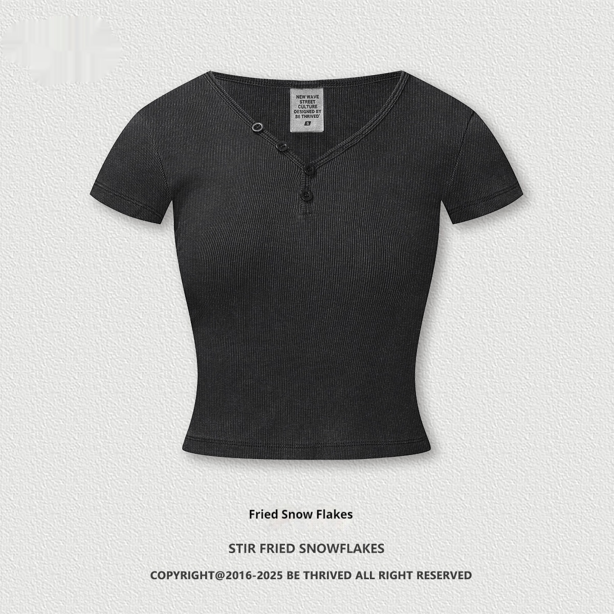 American Retro Design Hot Girl Slim Top Button V-neck Shoulder Short Sleeve